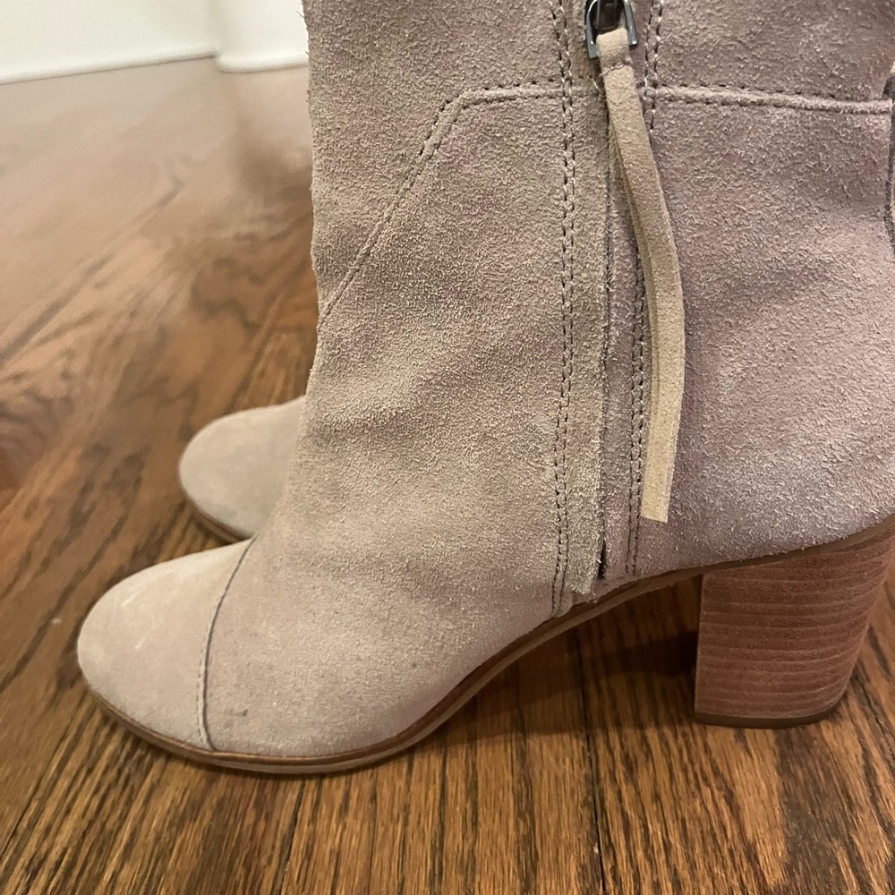 Toms Taupe Suede Booties Side Zip - Picture 6 of 8